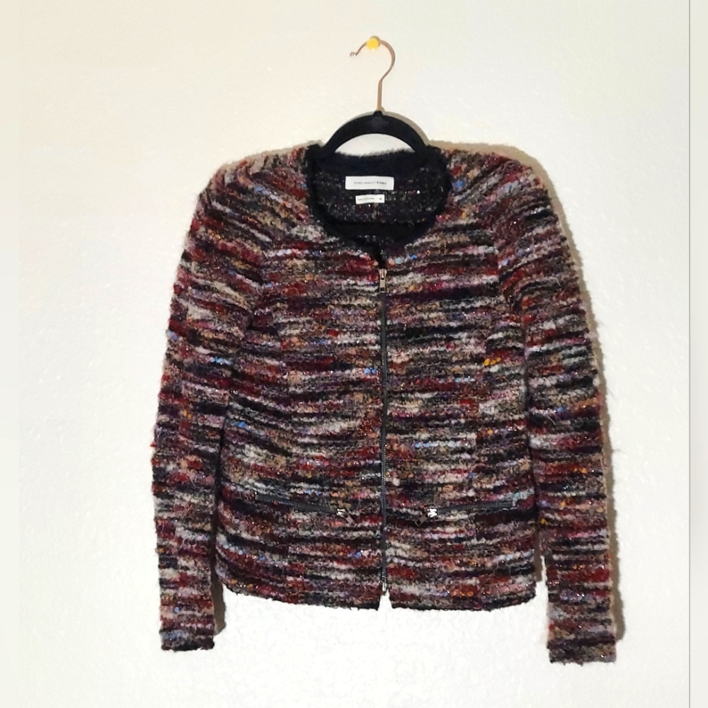 ISABEL.MARANT ETOILE Multi/Metallic Wool Alpaca Blend Knit Jacket Womens Size 40
